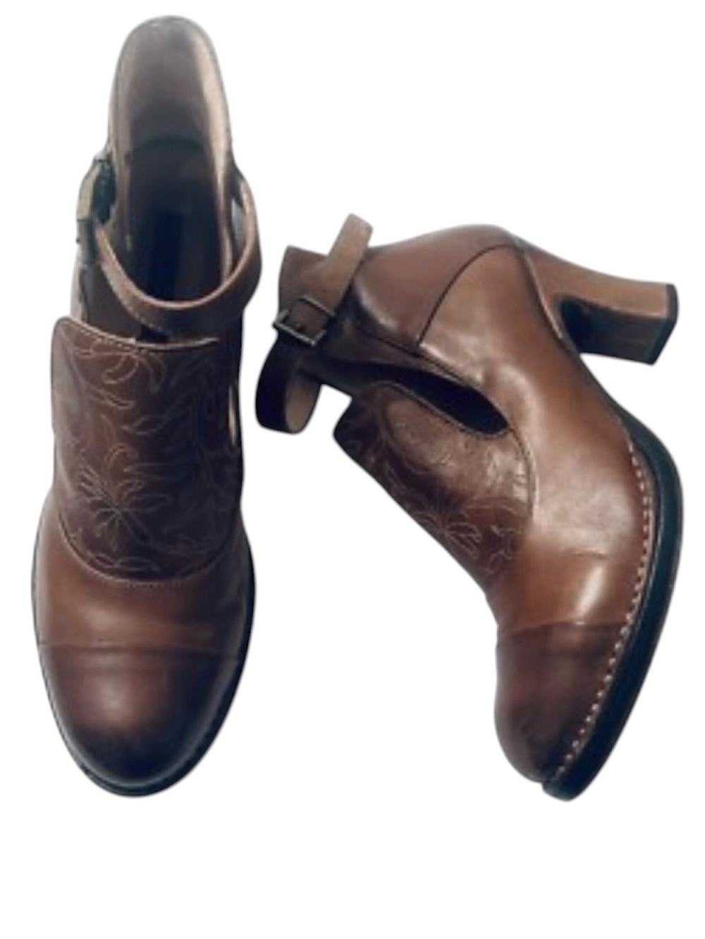 Neosens Anthropologie Brown Rococo Leather Heeled Ankle Bootie Size 38 7.5US